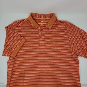 Tommy Bahama Polo Shirt Marlin Orange Stripe Shirt Pima Cotton Mens Medium